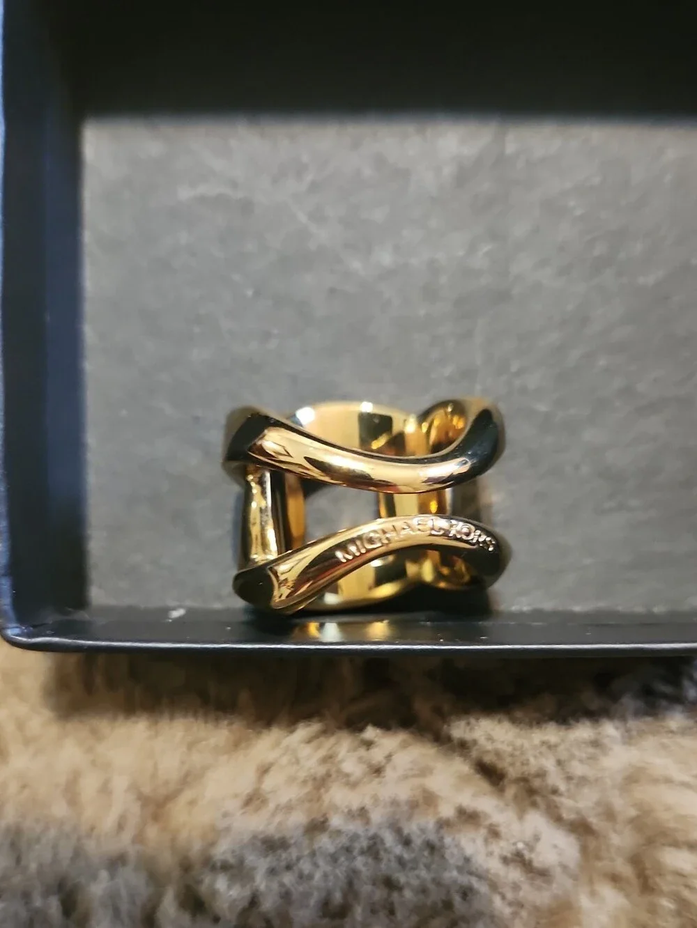 Michael Kors Polished Gold Wave Logo Ring